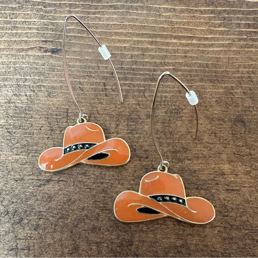 🤠 Orange Cowboy Hat Earrings